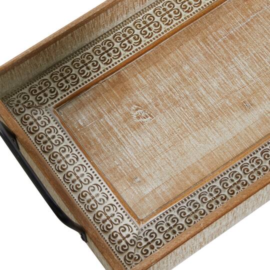 Brown Wood Boho Style Tray Set